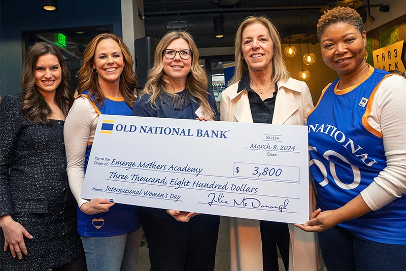 Presentation of a check from Old National Bank to the community
