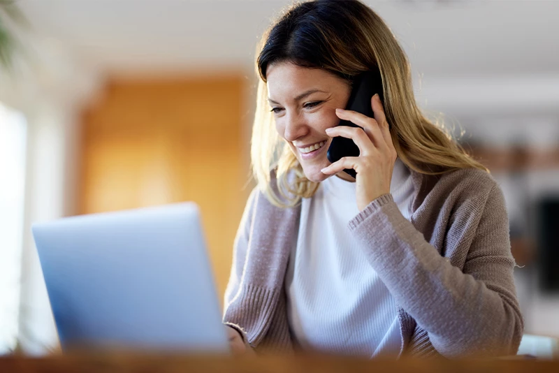 A woman speaking with customer care