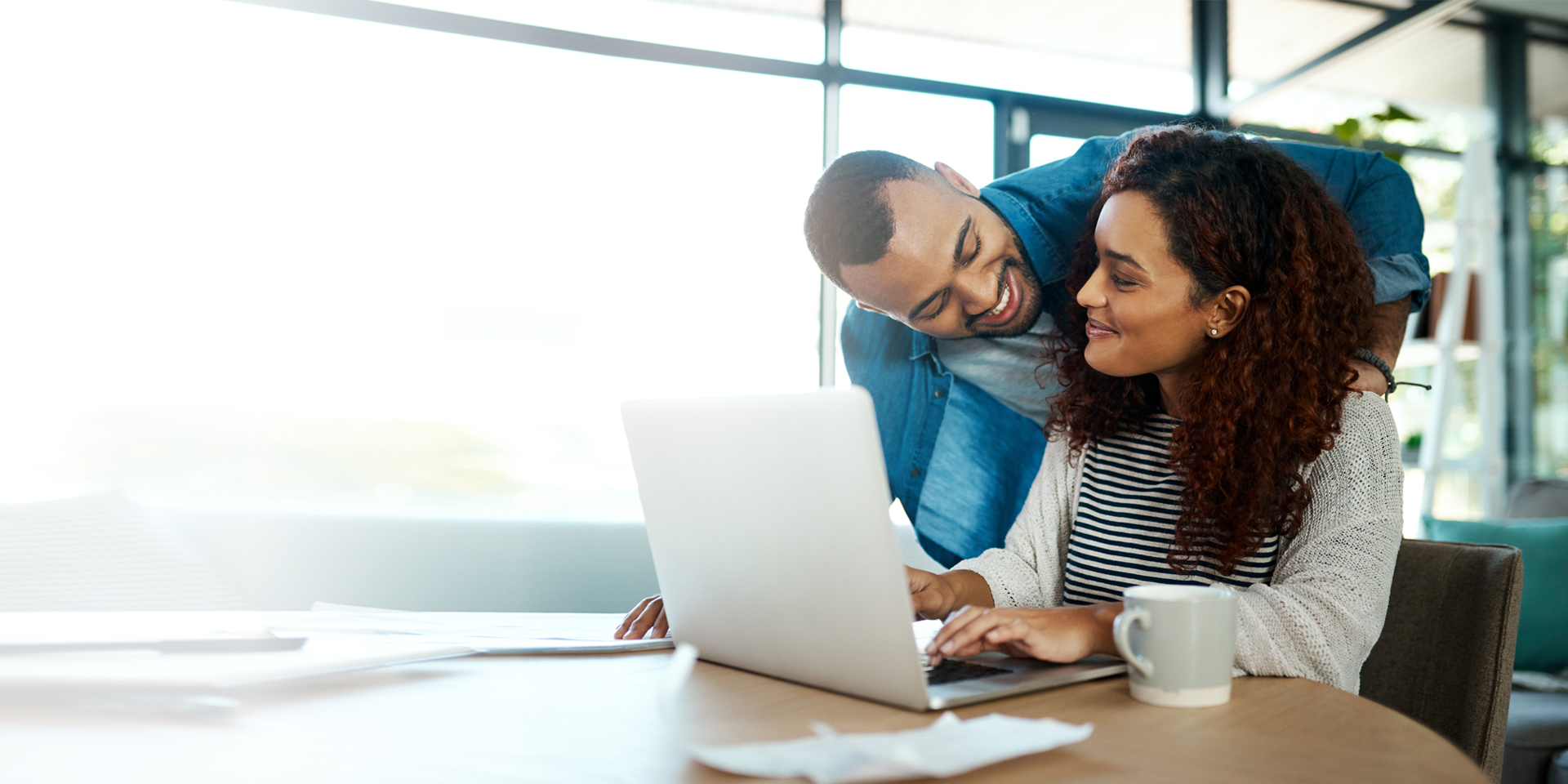 A couple together looking at their finances