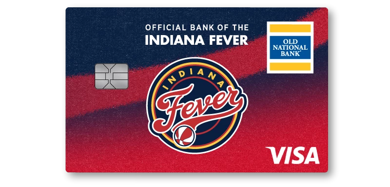 Graphic image displaying Old National Bank's credit card collaboration with the Indiana Fever