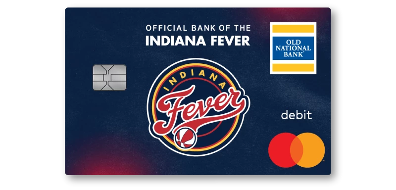 Graphic image displaying Old National Bank's debit card collaboration with the Indiana Fever