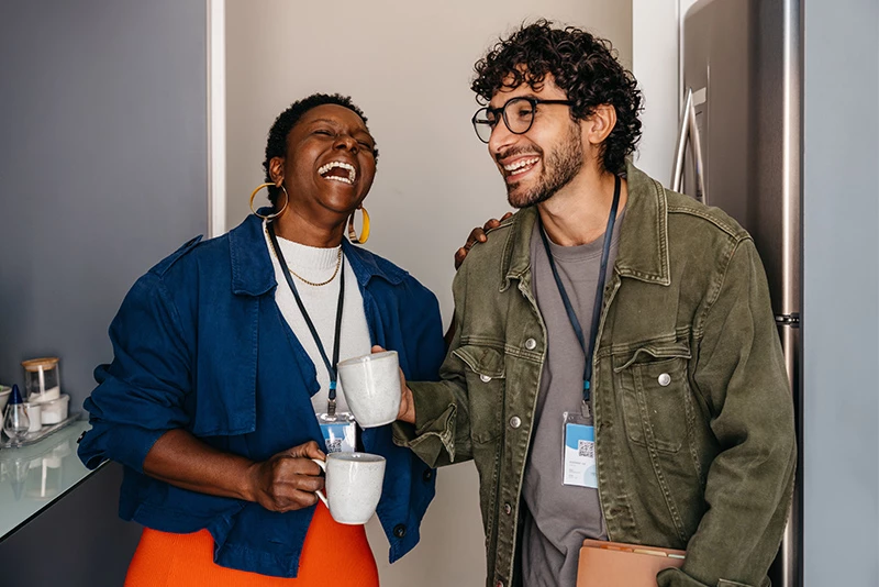 Two workers at an event