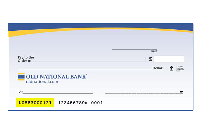 Old National check with the routing number highlighted