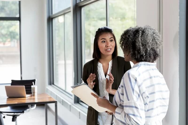 A banker talking to a potential client