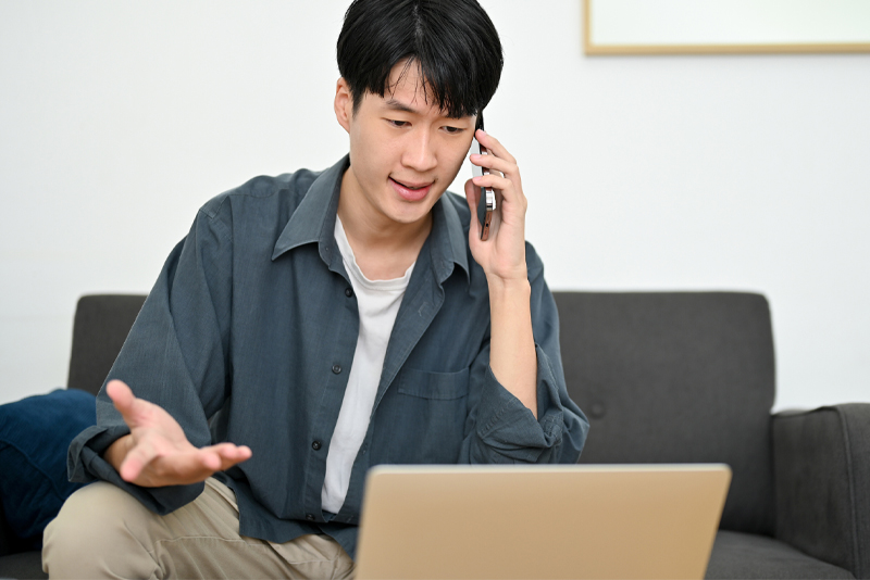 A man talking with his bank