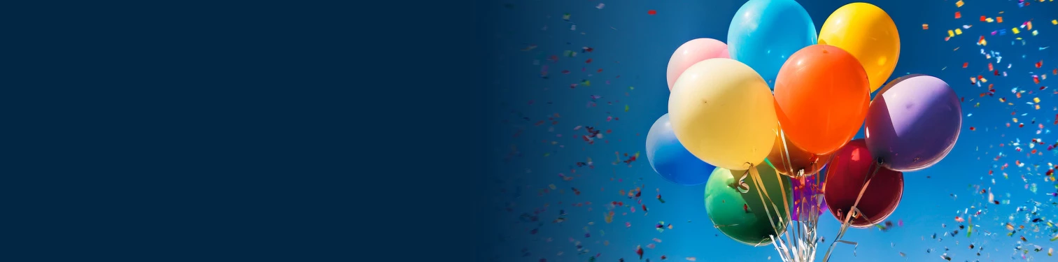 Banner image of a bundle of colorful balloons