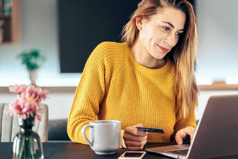 A woman updating her card information