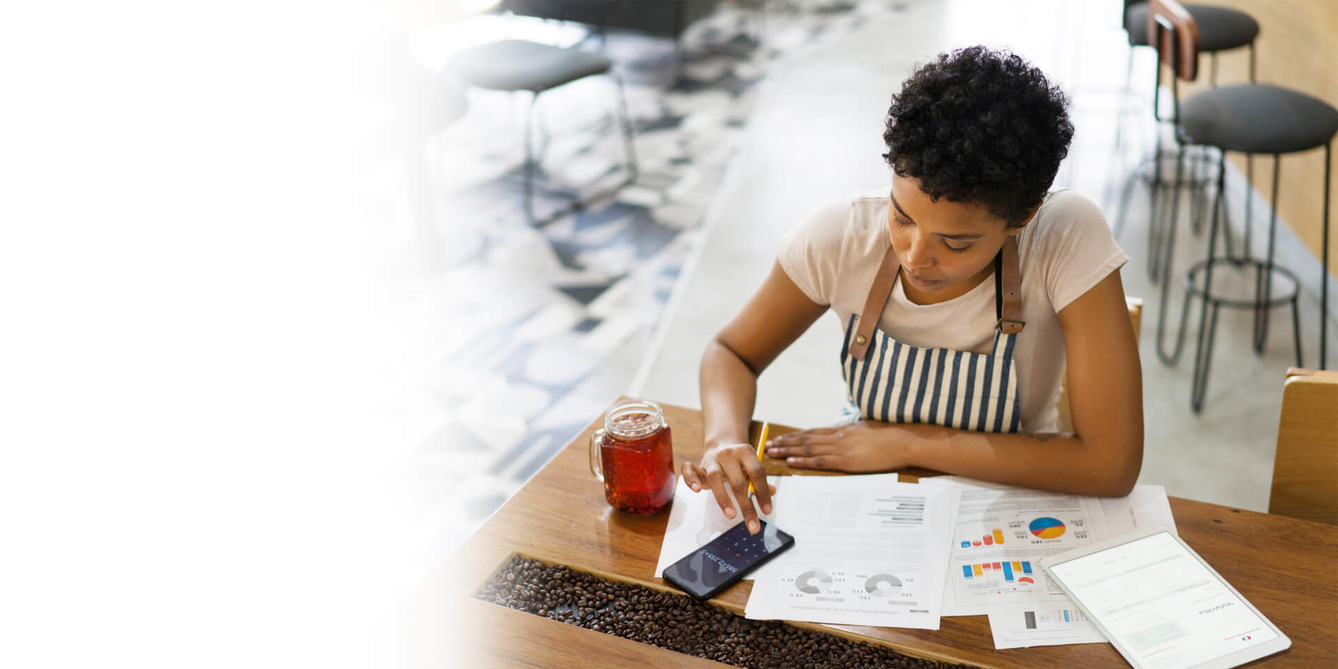 A business owner looking at her financials