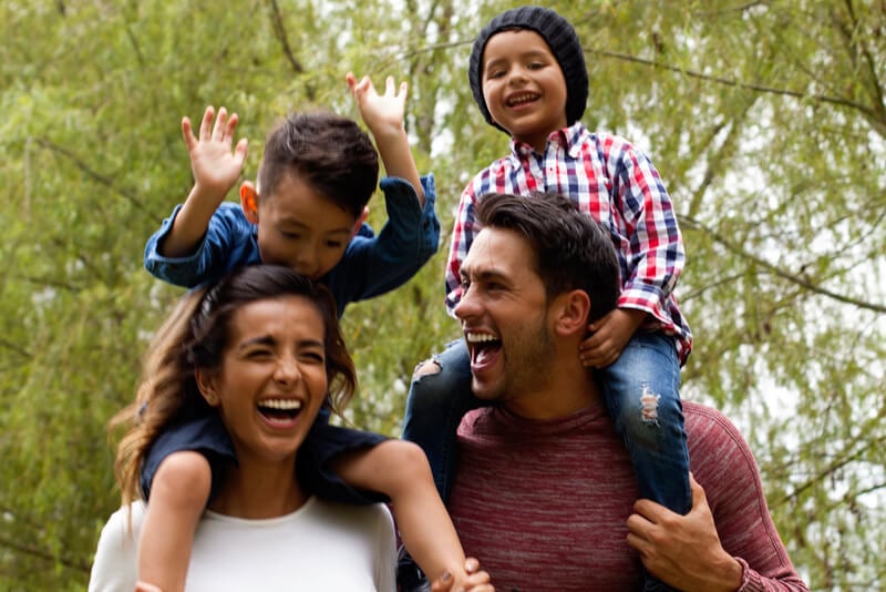 A family on a walk outside