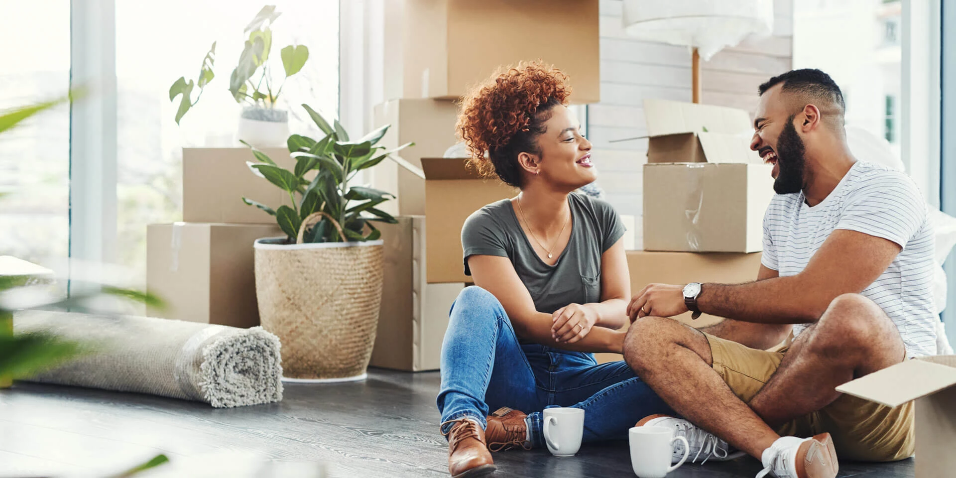 A couple together in their first home