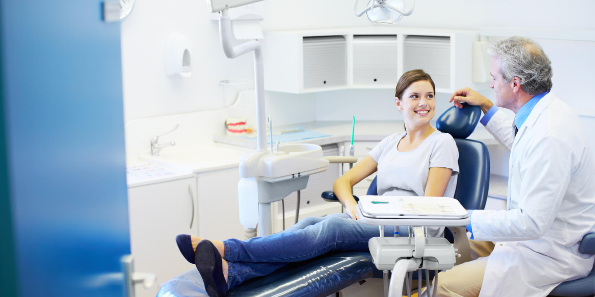 A woman at the dentist office