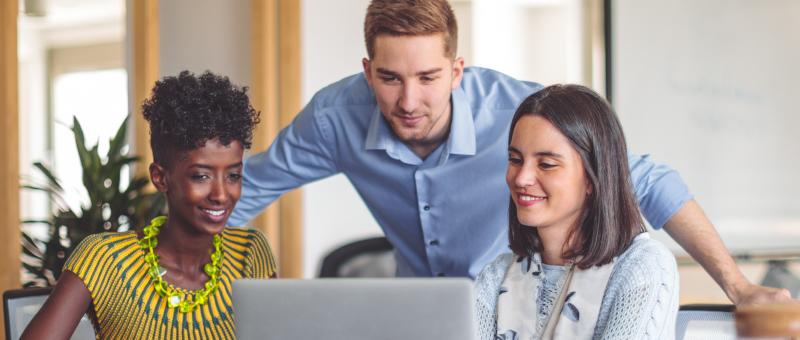 A team of coworkers working together on a project