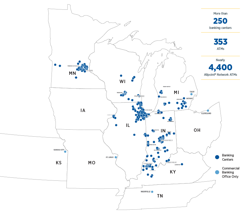 Map of the Old National Bank locations