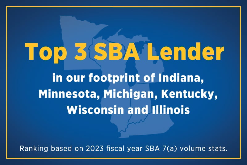 Graphic showing that Old National is a top 3 SBA lender in our footprint