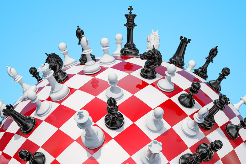 A chessboard around a ball