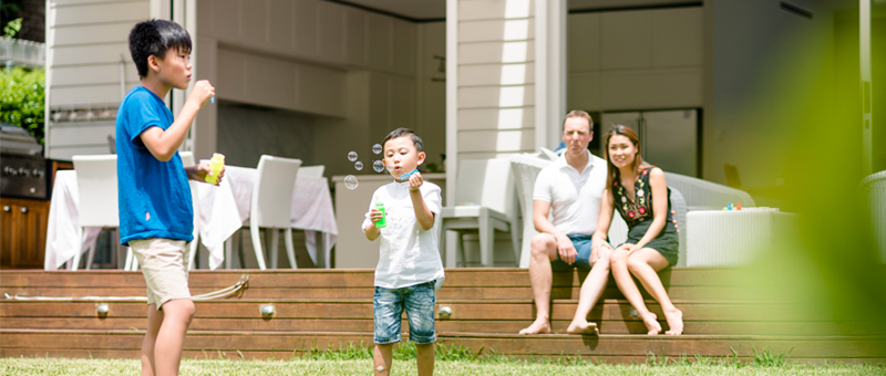 A family outside playing