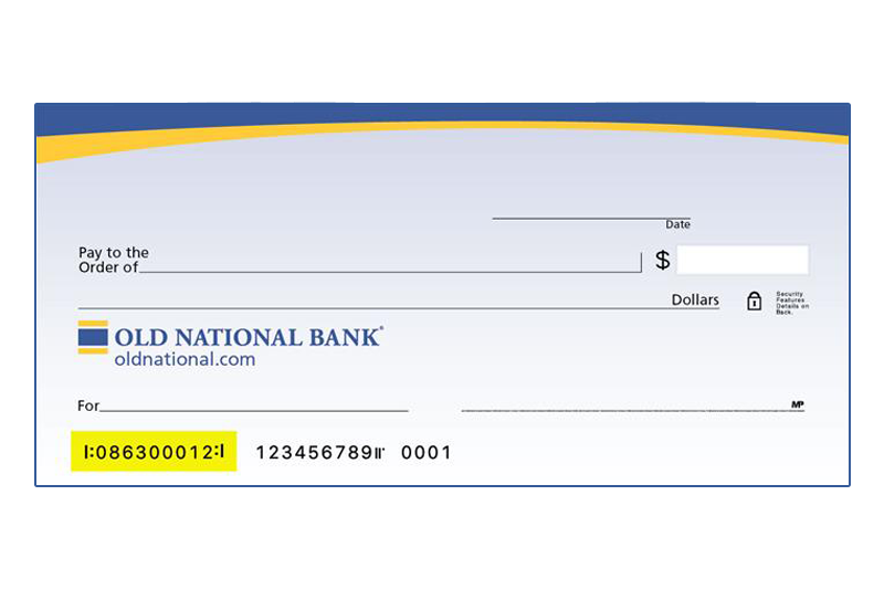 Old National check with the routing number highlighted