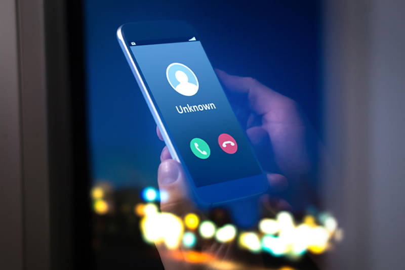 A mobile phone with an incoming call